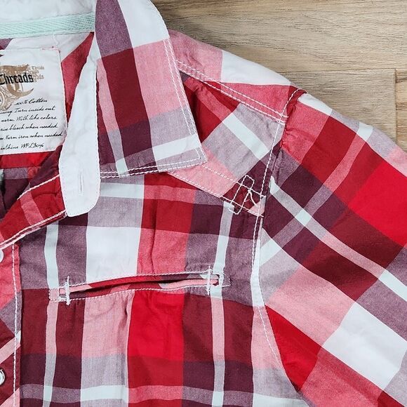 🧡Epic Threads Red & White Plaid Buttoned Shirt Medium - Picture 5 of 10